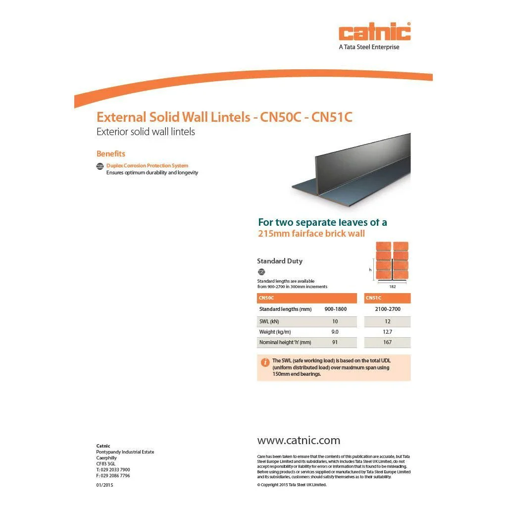 Catnic CN50C Steel Lintel for External Solid Double Brickwork Wall - Image 3